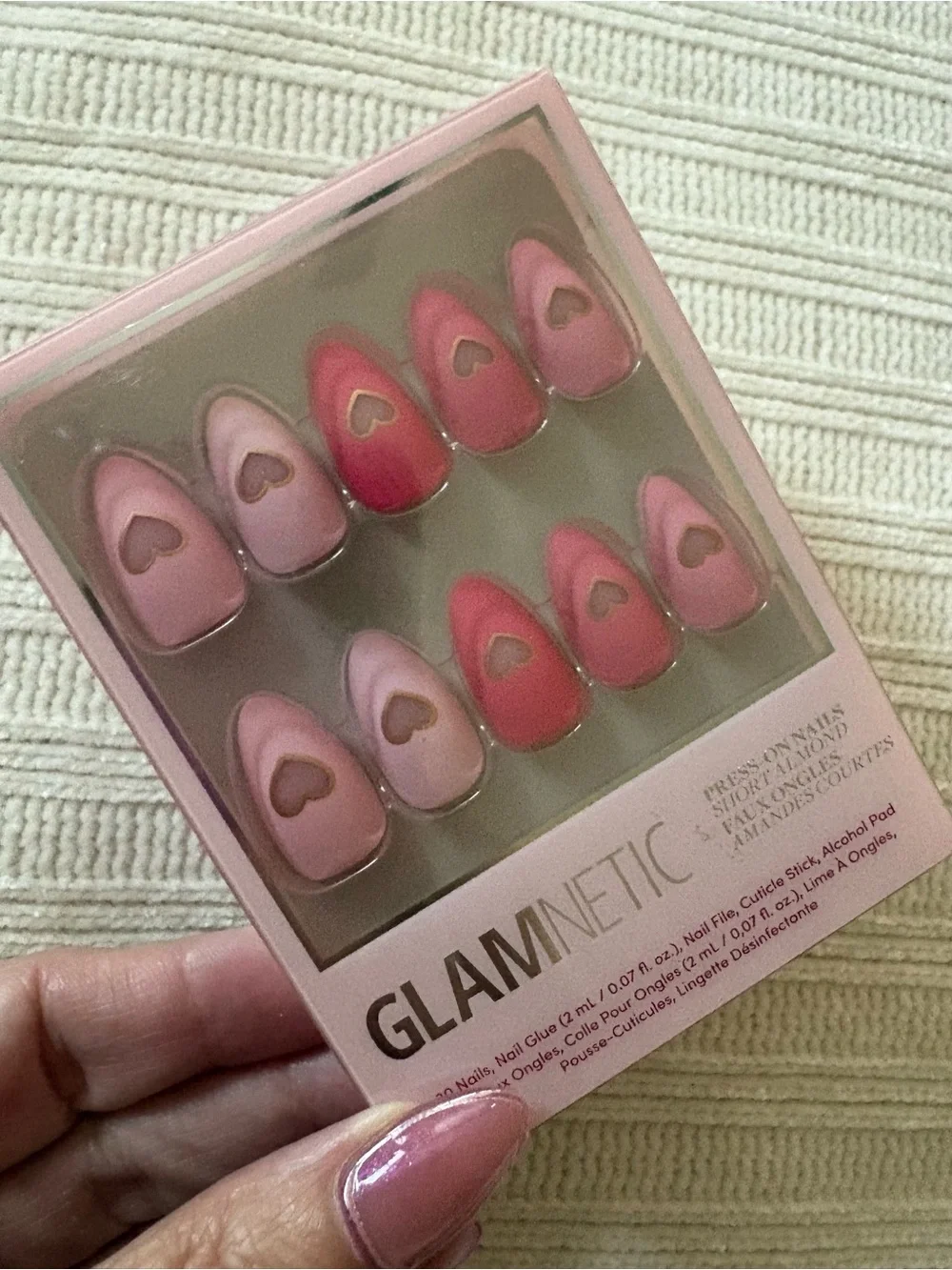 GLAMnetic Pink Gradient Press-On Nails with Heart Cutouts Matte in Love